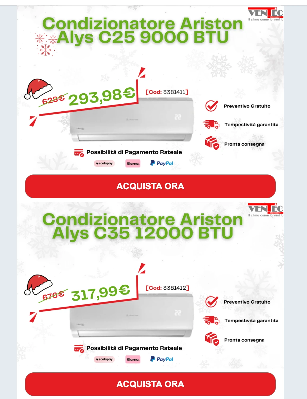 Campagna email Climatec — condizionatori Ariston Alys
