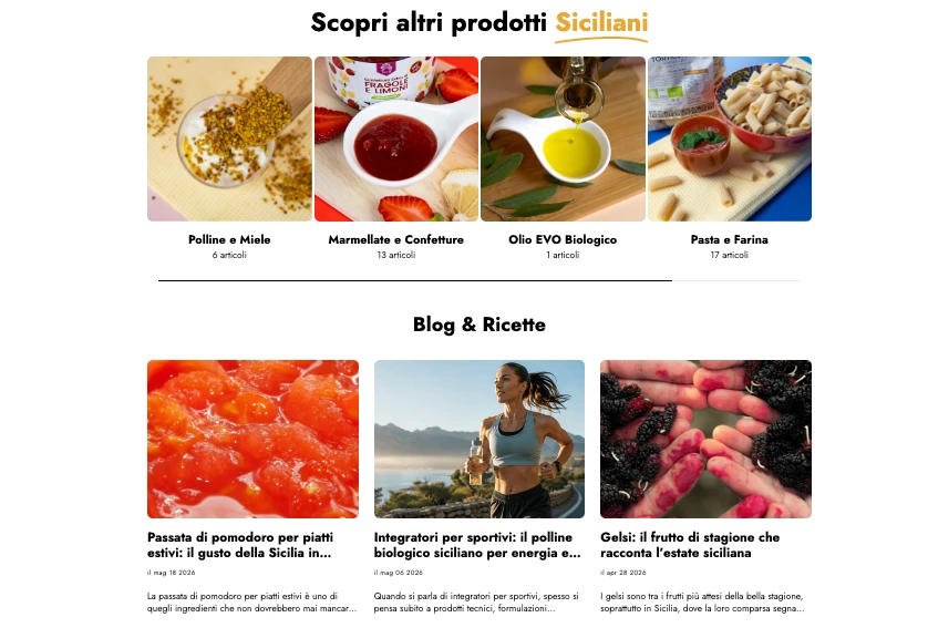 Sezione di engagement post-click e percorsi secondari della product page Racilia